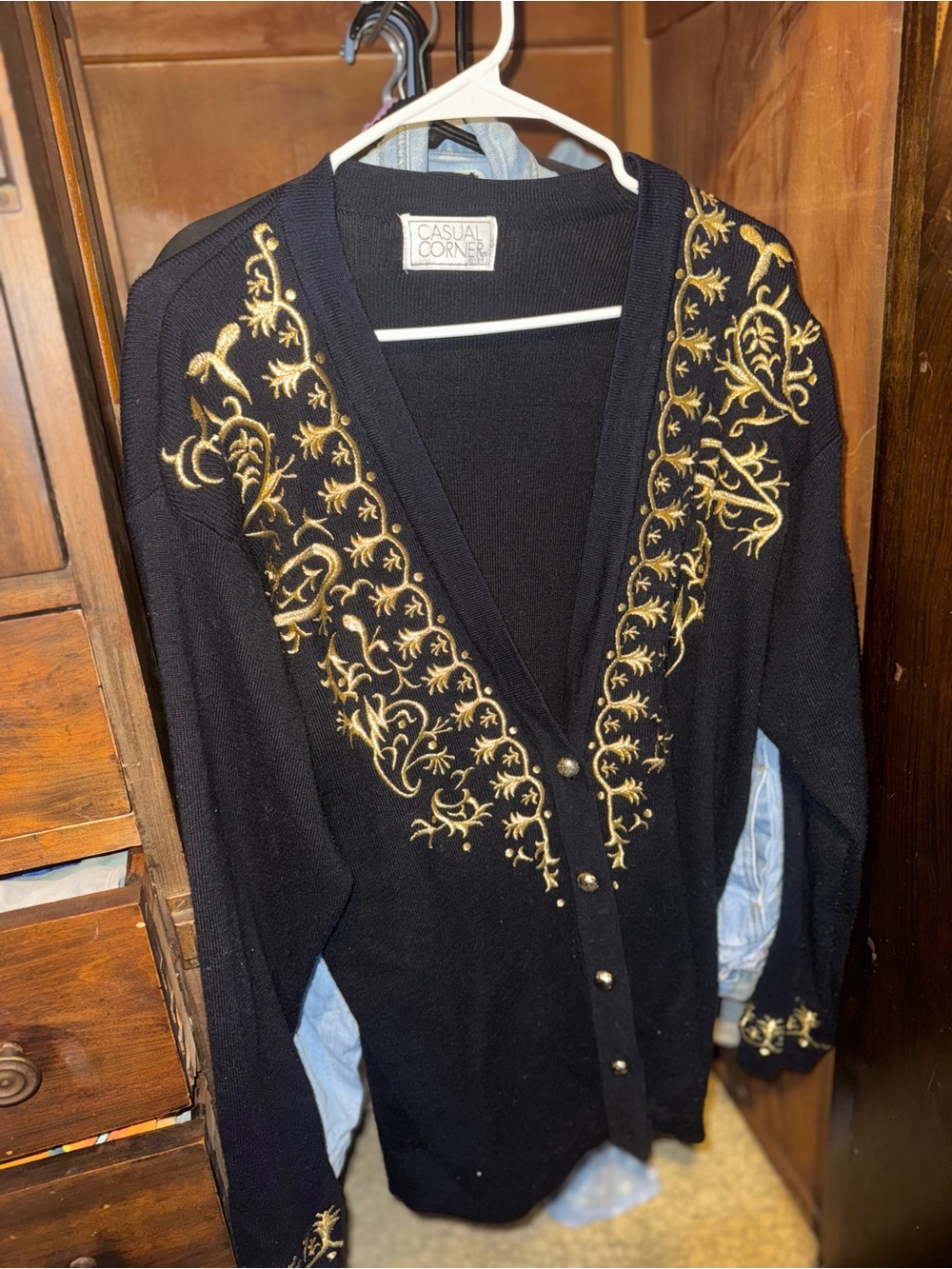 Vintage Casual Corner black Cardigan with gold embroidery